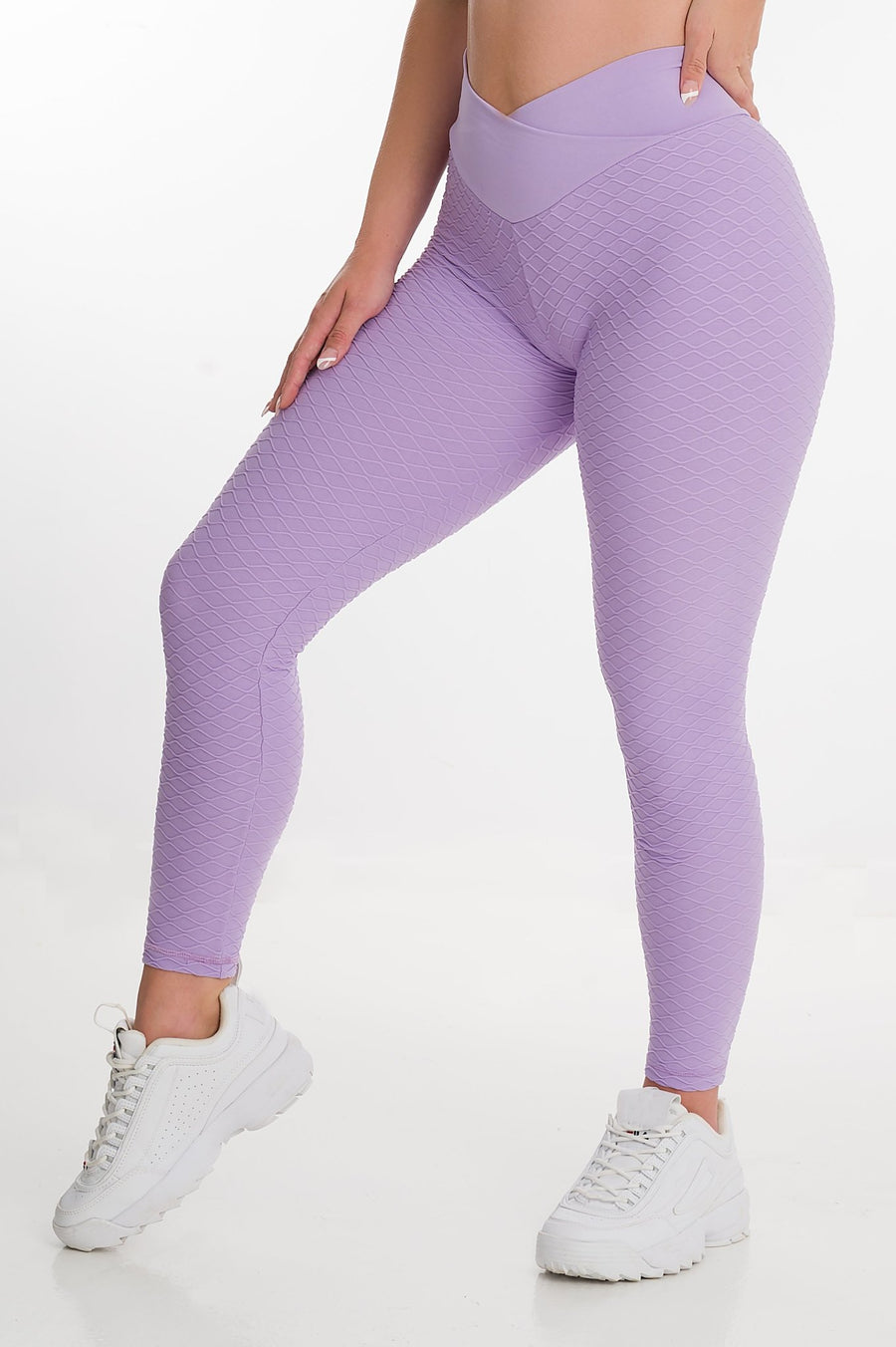 Flounce London gym running legging with drawstring waist and bum sculpt in  bright lilac