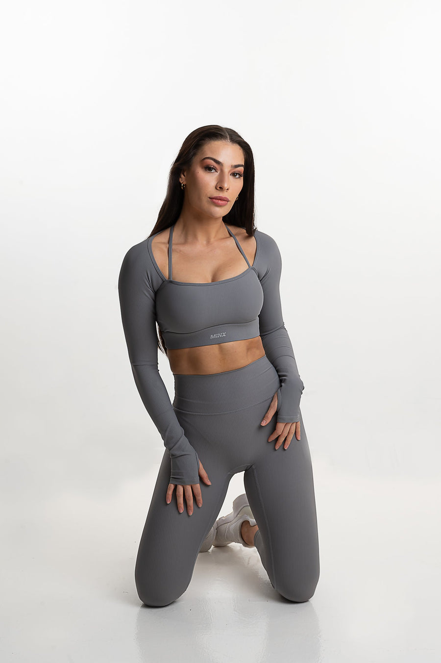 Stone Ribbed Legging And Crop Top Set